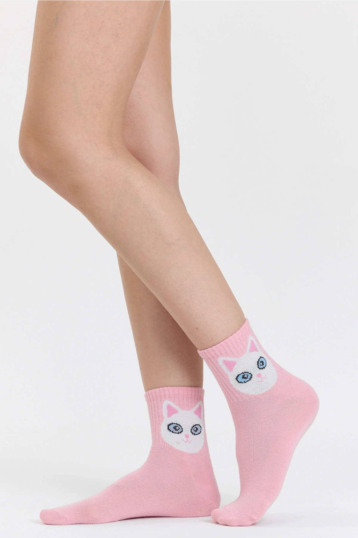 4 Çift Kedi Desenli Unisex Spor Kolej Çorap Seti - Sevimli ve Rahat Günlük Çoraplar