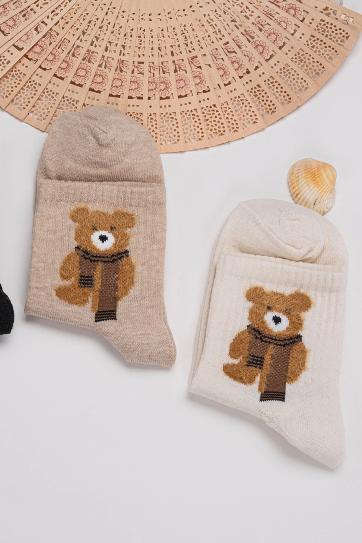 4 Çift Teddy Labubu Bear Tüylü Kolej Çorap