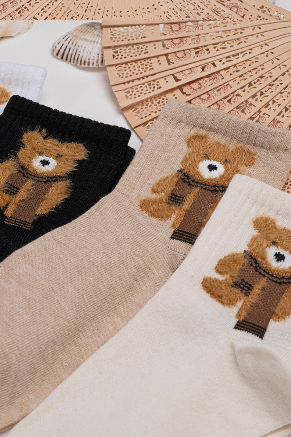 4 Çift Teddy Labubu Bear Tüylü Kolej Çorap