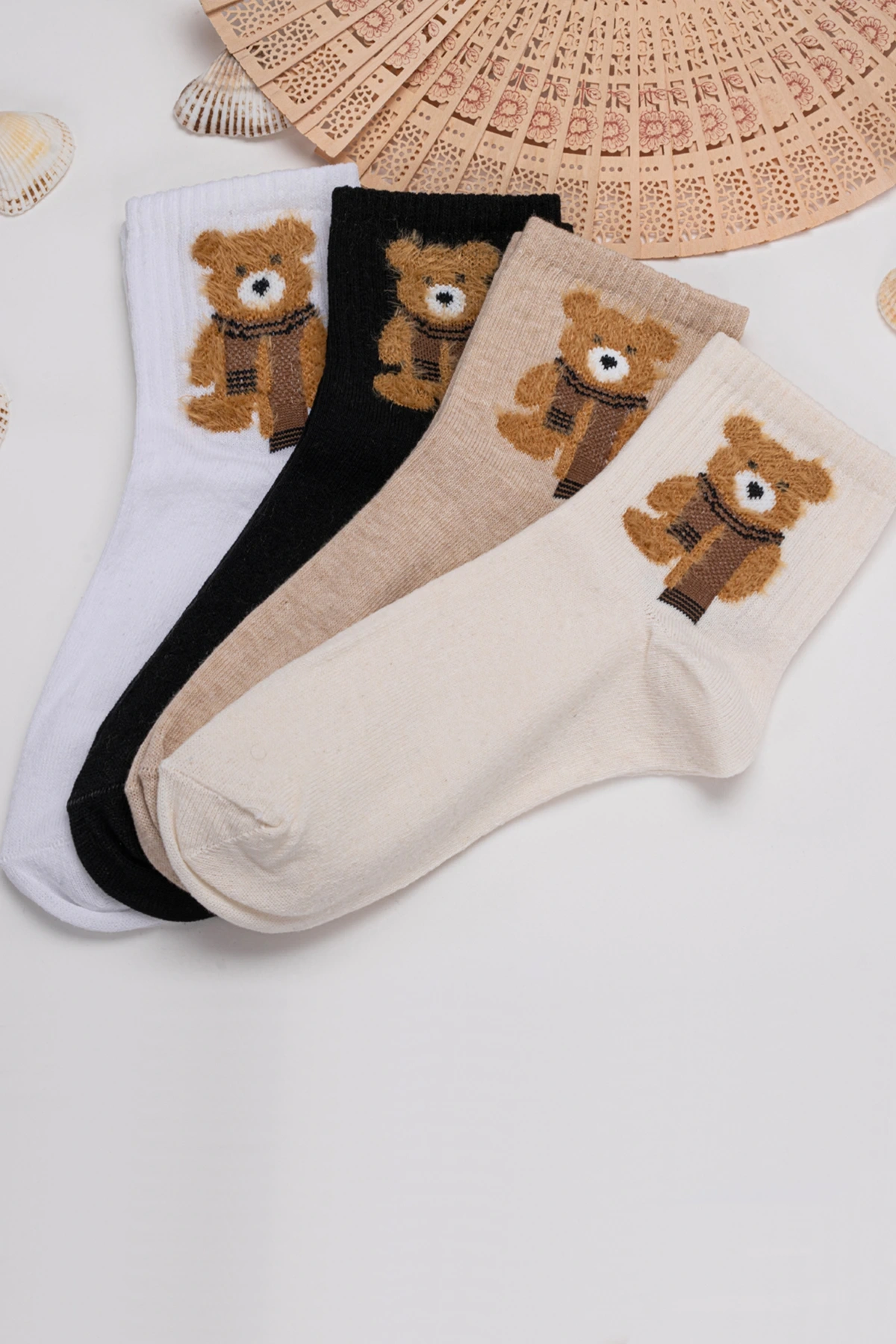 4 Çift Teddy Labubu Bear Tüylü Kolej Çorap