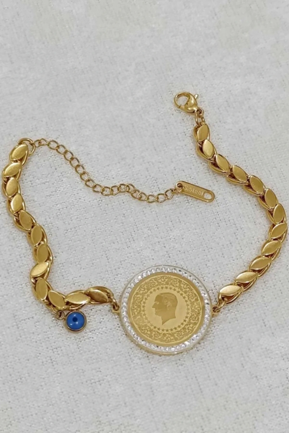 Altın Çeyrek Detaylı Arpa Model Çelik Bileklik