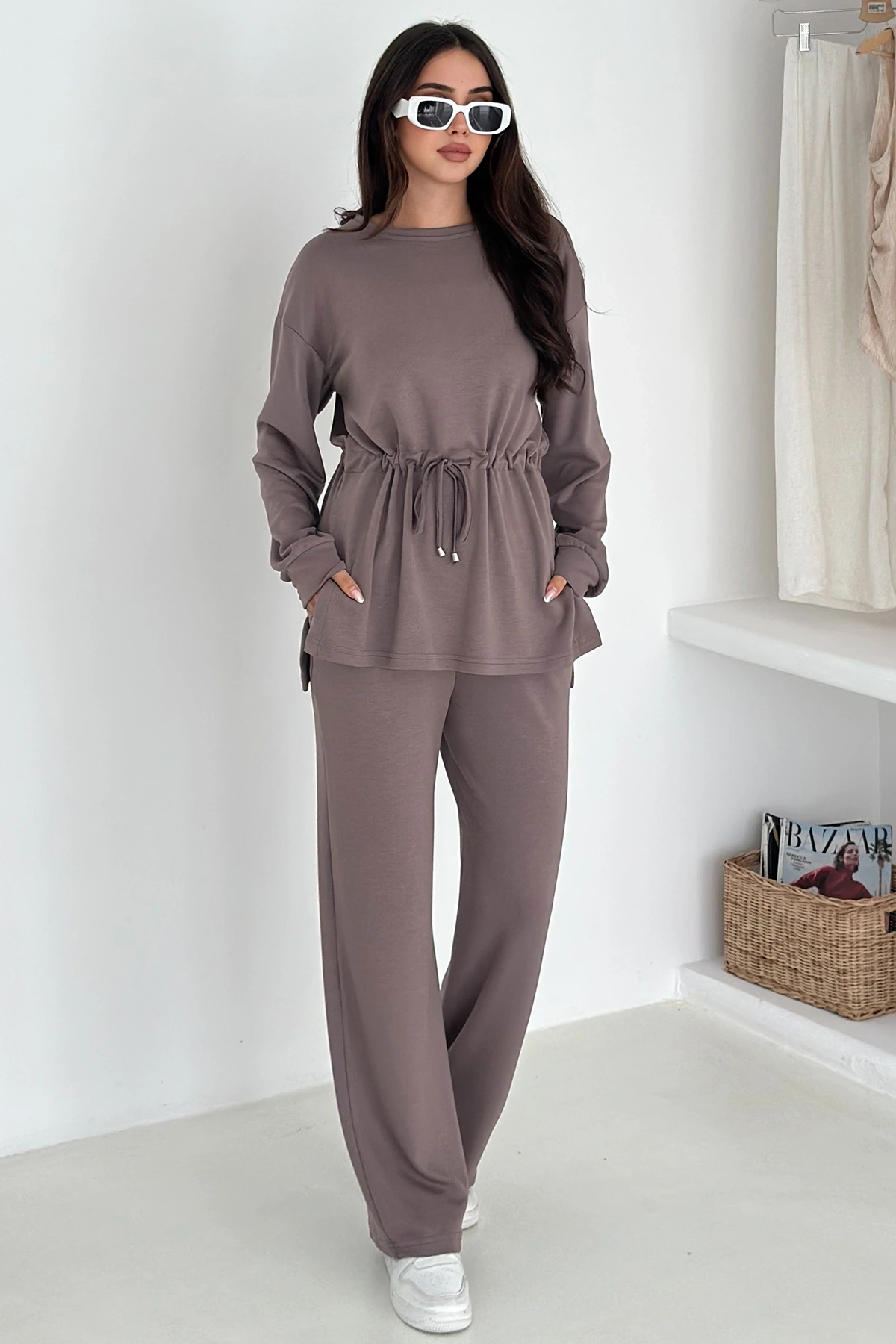 Beli Bağcıklı Yanı Yırtmaçlı Modal Takım