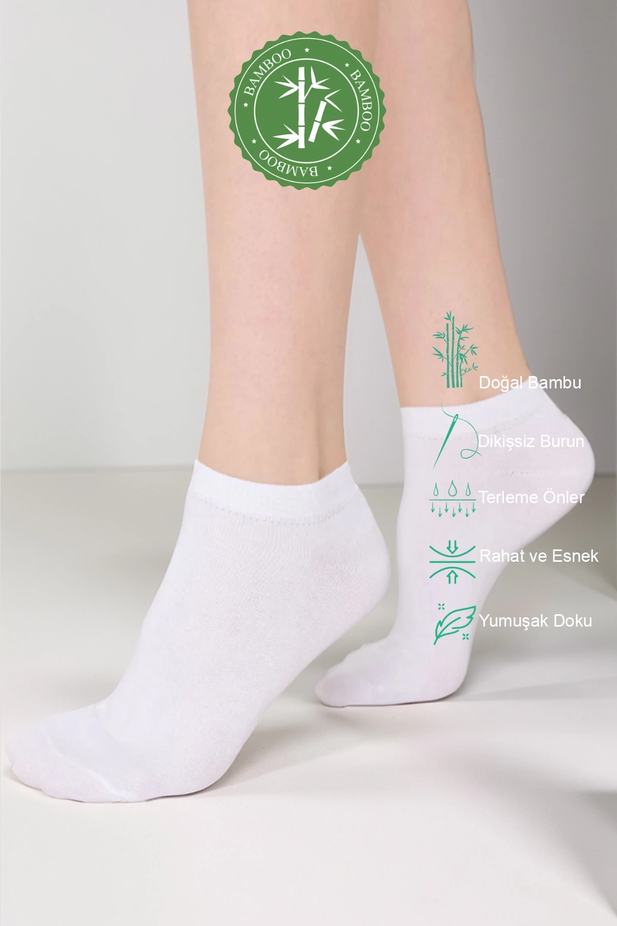 Dikişsiz Bambu Kısa Çorap Beyaz