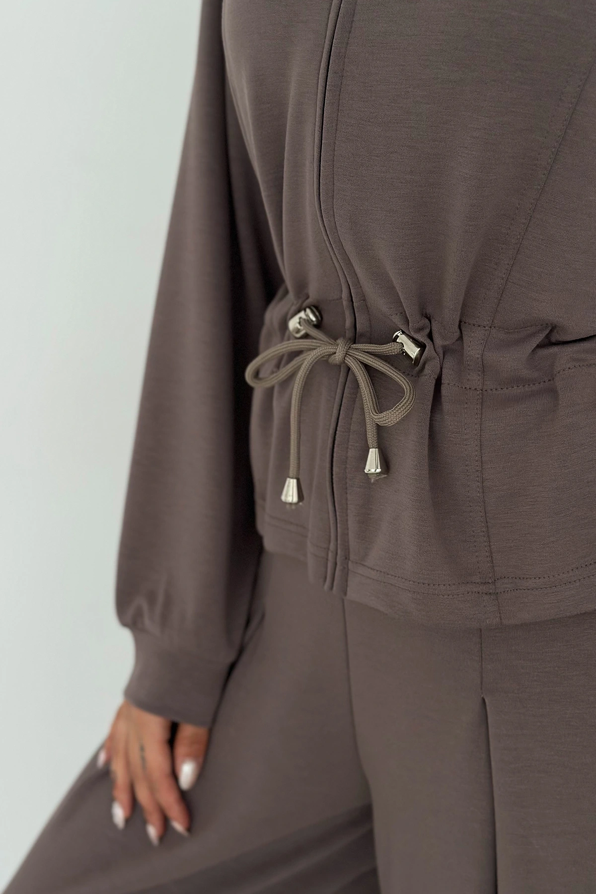 Fermuarlı Bel Detaylı Palazo Pantolonlu Modal Takım