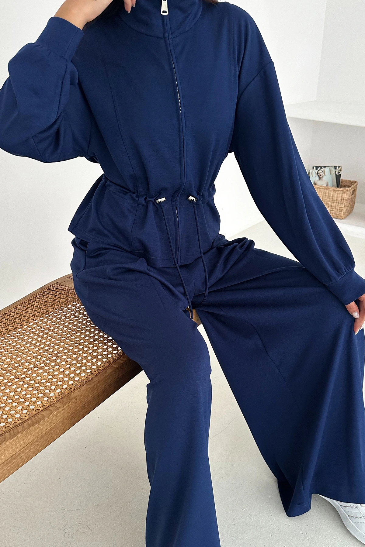 Fermuarlı Bel Detaylı Palazo Pantolonlu Modal Takım