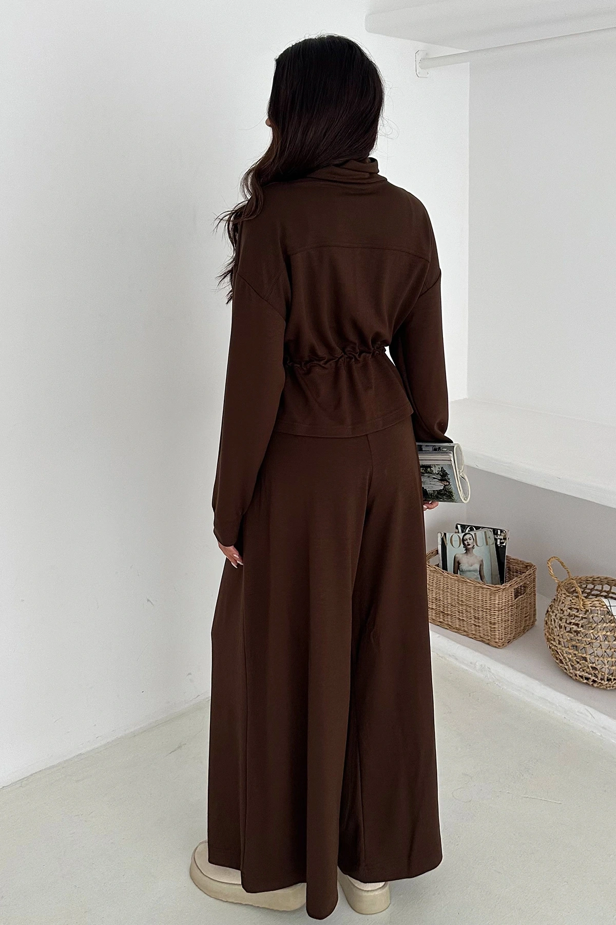 Fermuarlı Bel Detaylı Palazo Pantolonlu Modal Takım