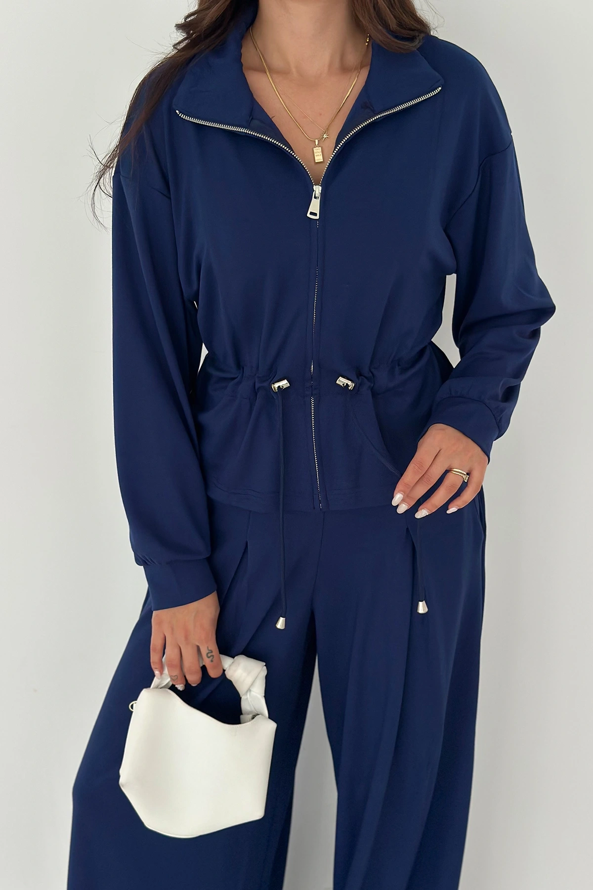 Fermuarlı Bel Detaylı Palazo Pantolonlu Modal Takım