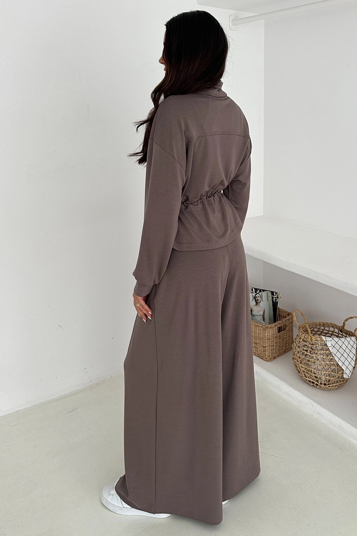 Fermuarlı Bel Detaylı Palazo Pantolonlu Modal Takım