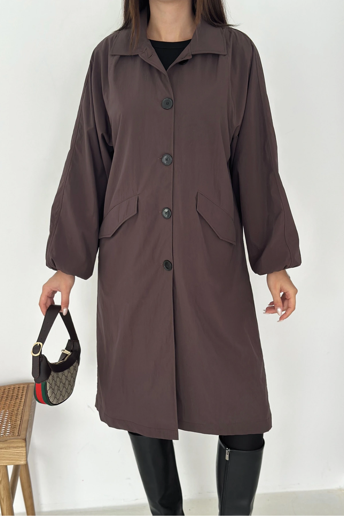 Kadın Astarlı Uzun Trençkot