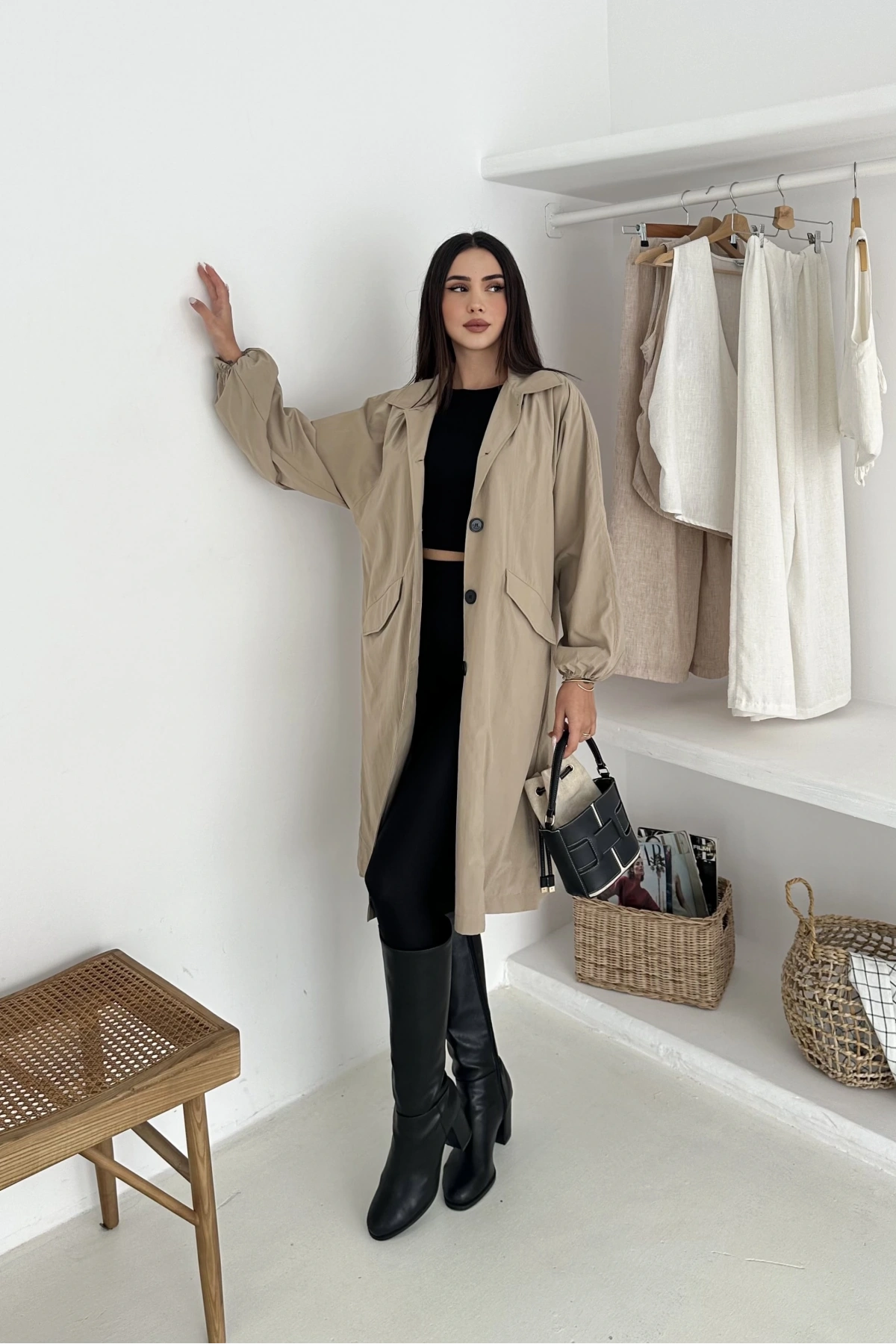 Kadın Astarlı Uzun Trençkot