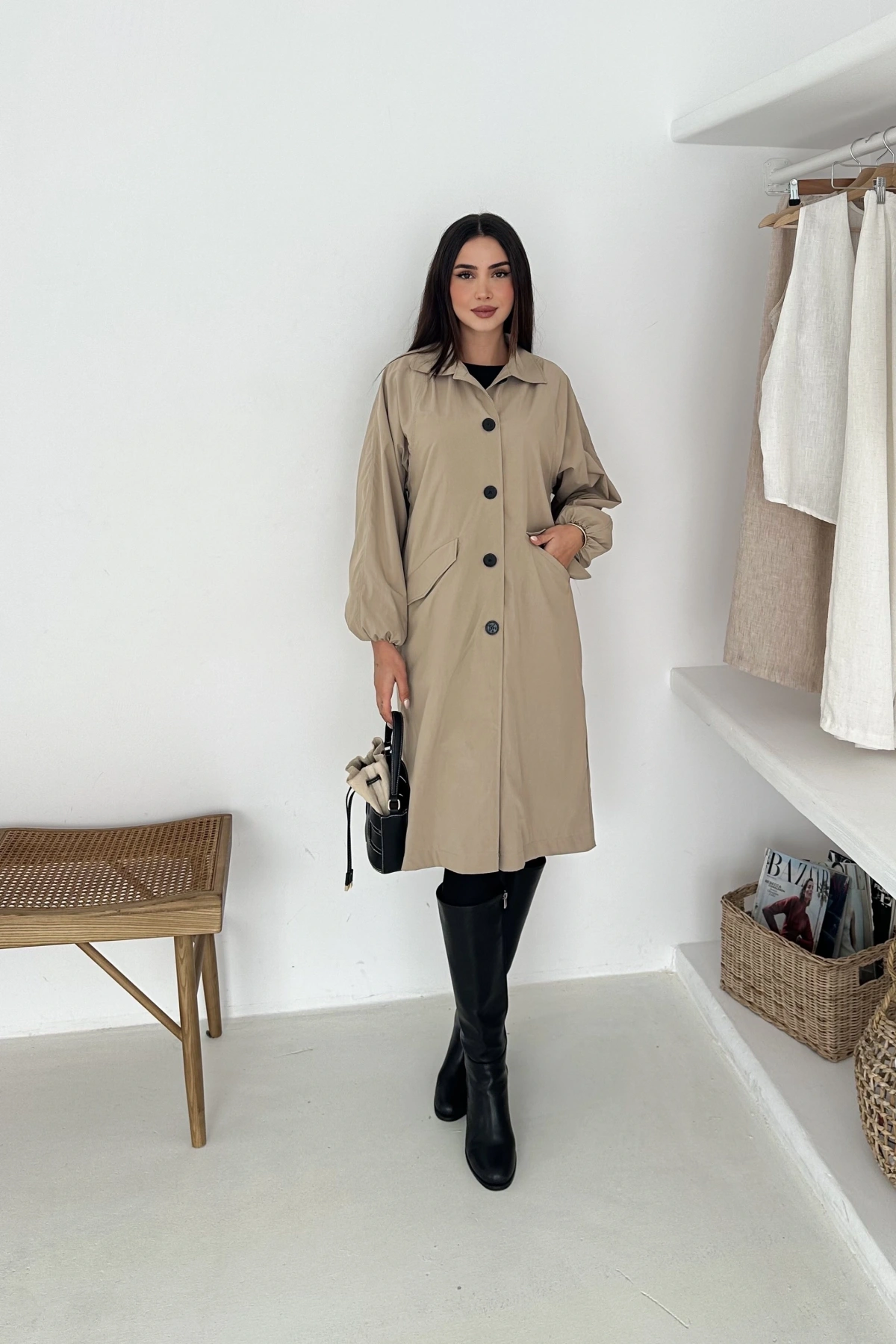 Kadın Astarlı Uzun Trençkot