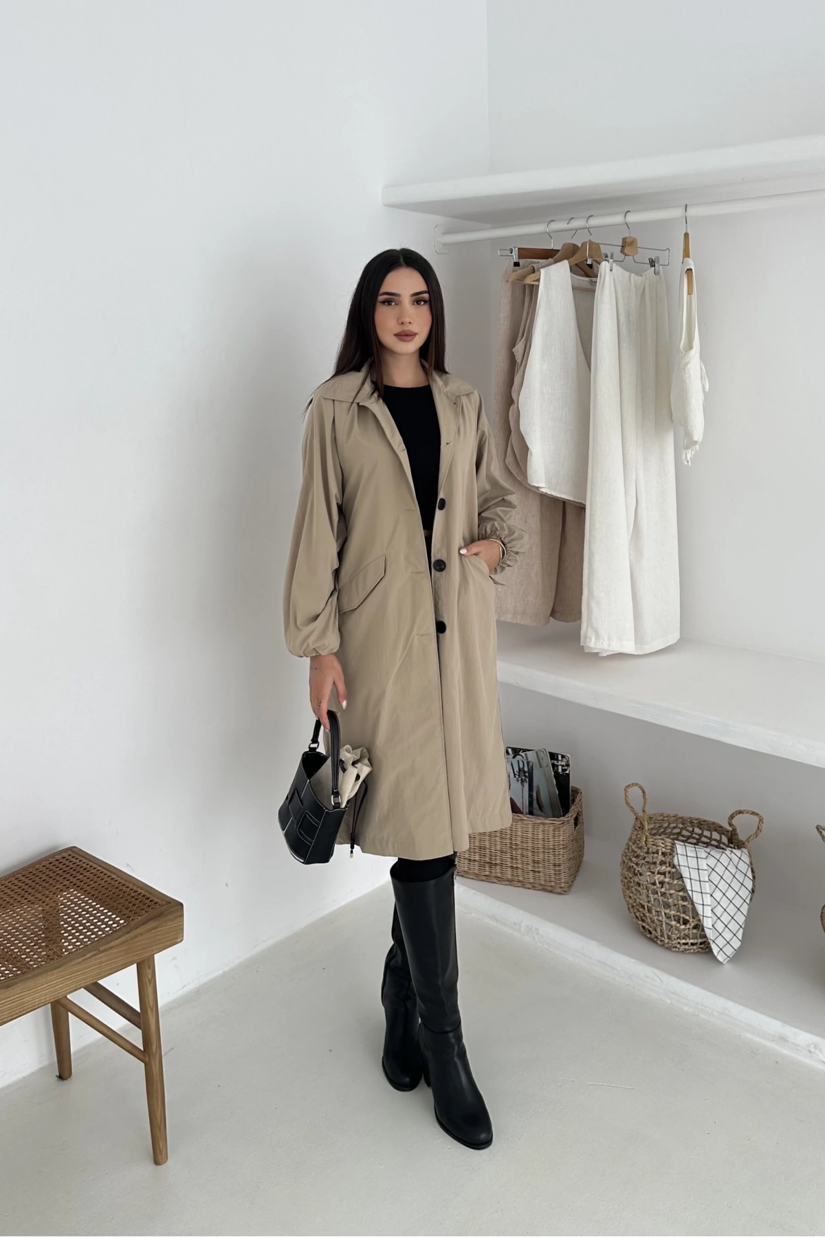 Kadın Astarlı Uzun Trençkot