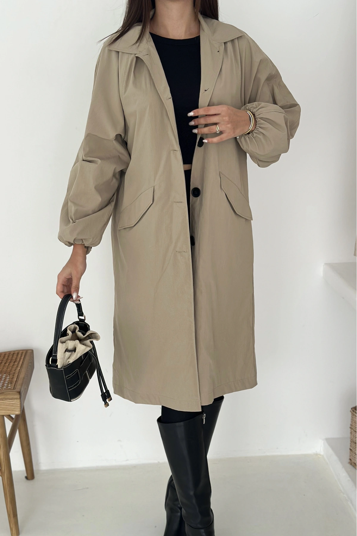 Kadın Astarlı Uzun Trençkot