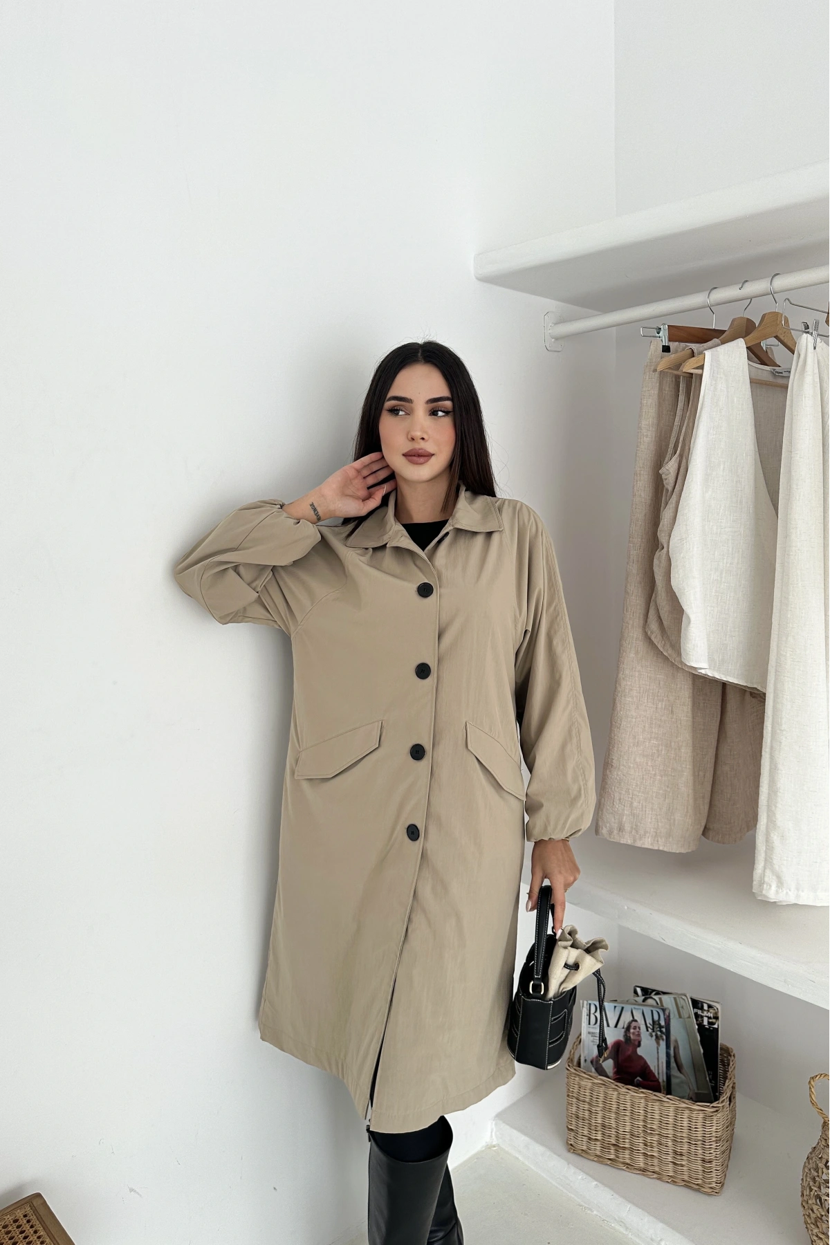 Kadın Astarlı Uzun Trençkot