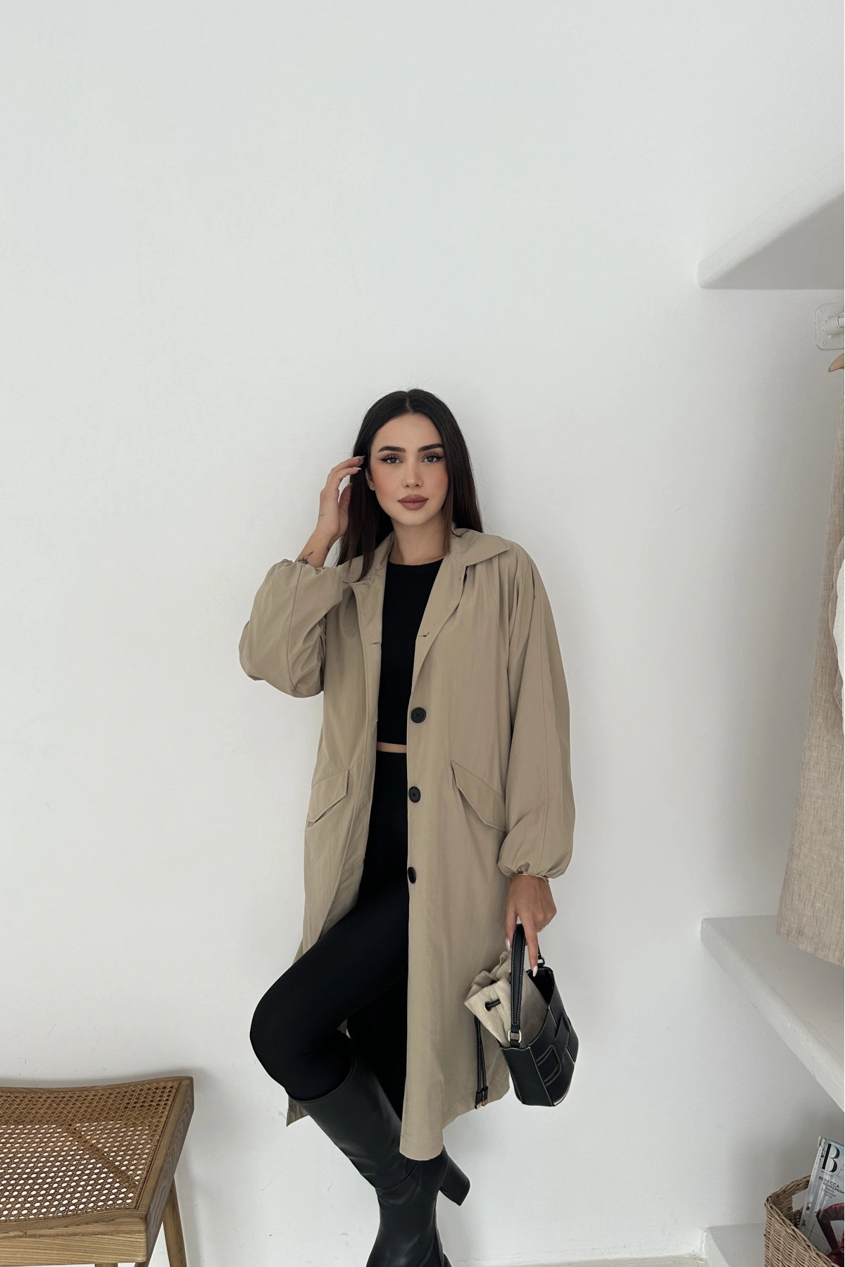 Kadın Astarlı Uzun Trençkot