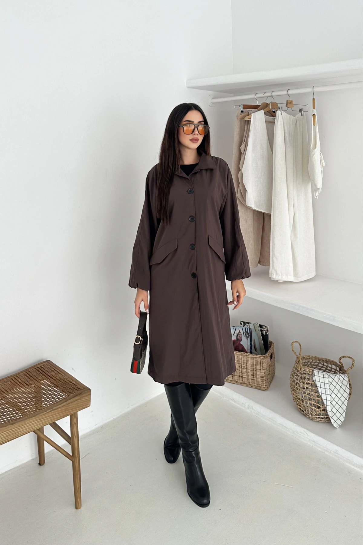 Kadın Astarlı Uzun Trençkot