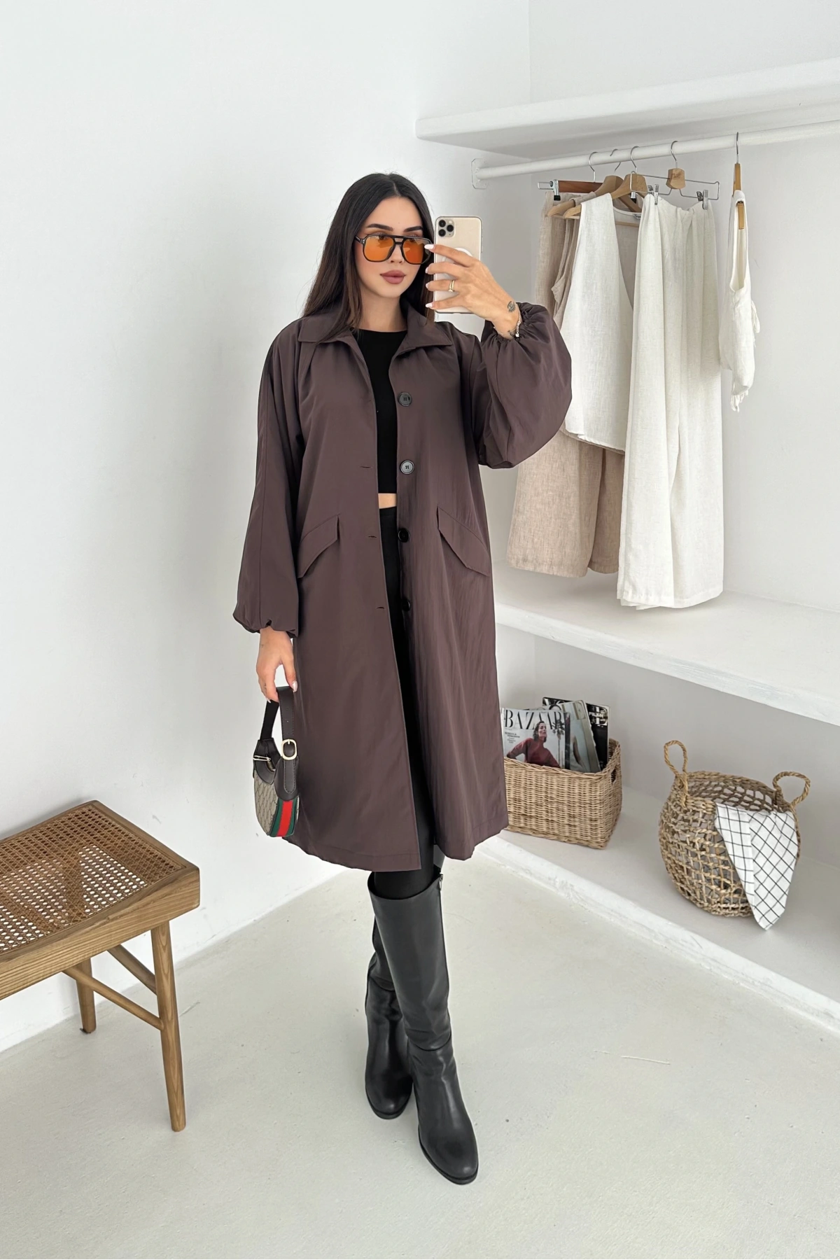 Kadın Astarlı Uzun Trençkot