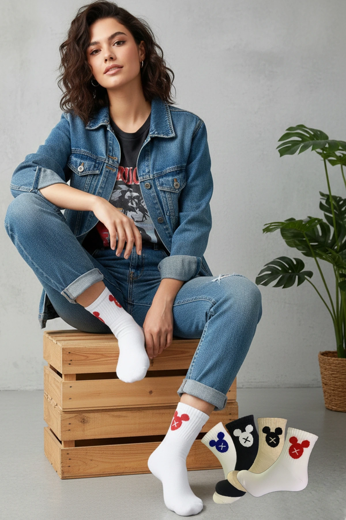 Mouse Karakterli 4Lü Set Kolej Çorap