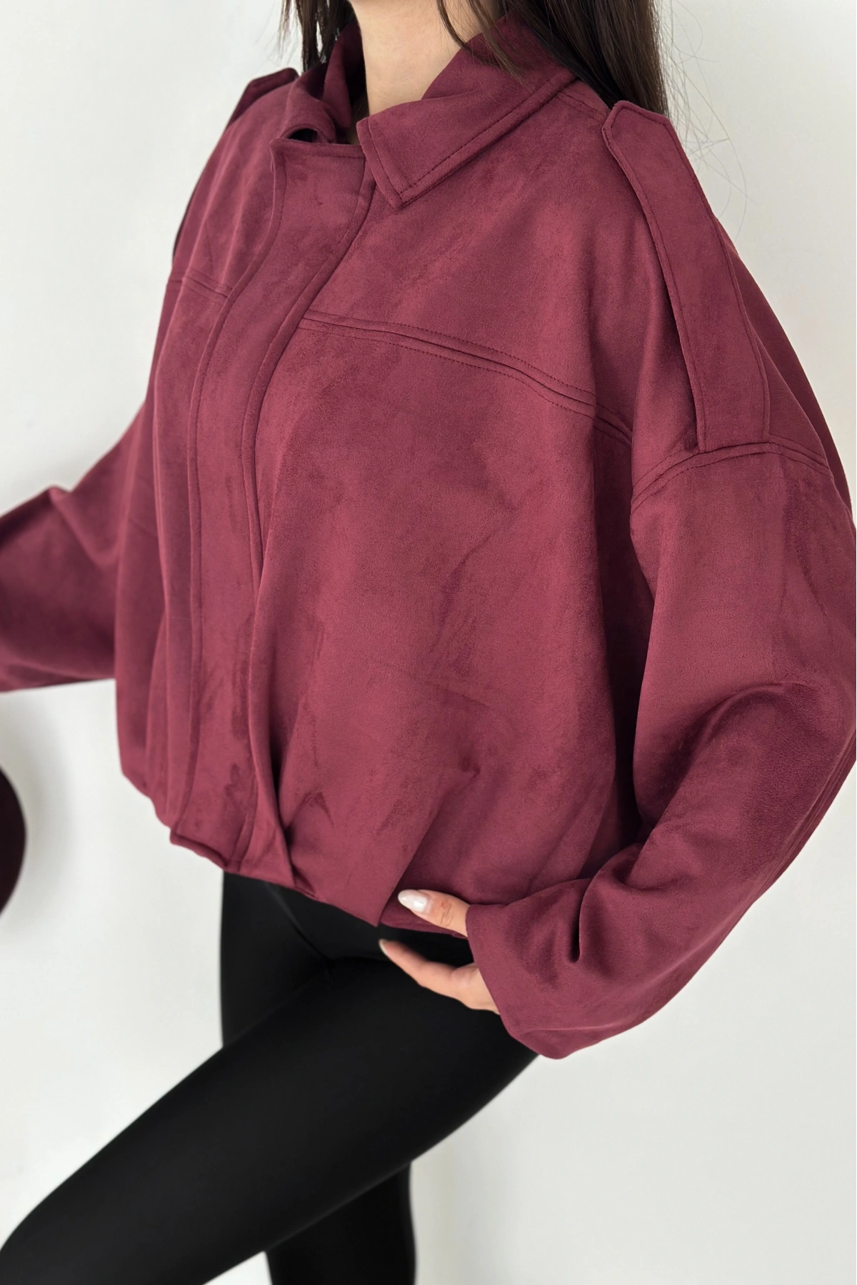 Oversize Astarlı Bomber Süet Ceket