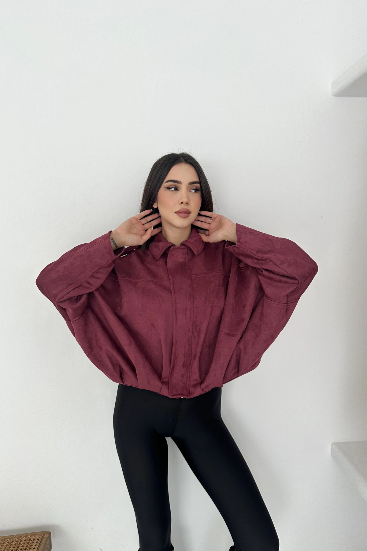 Oversize Astarlı Bomber Süet Ceket