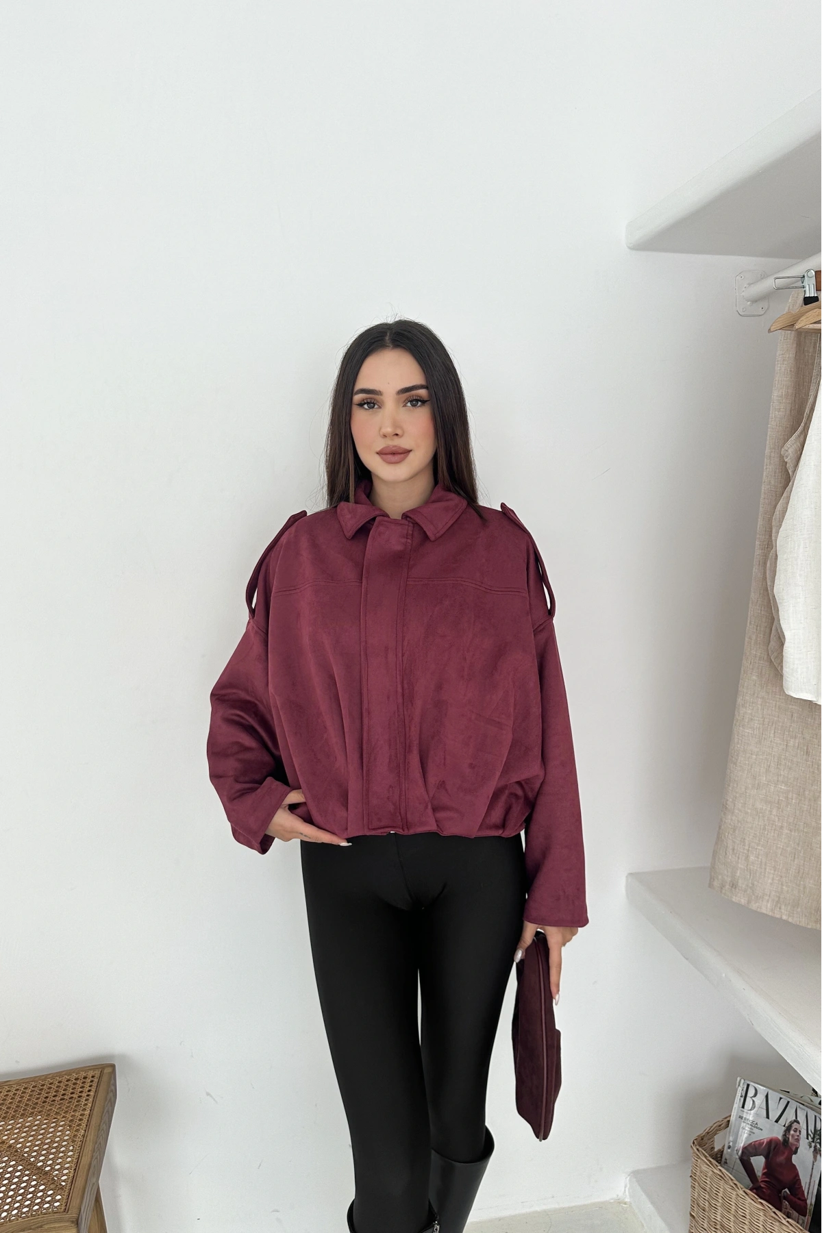 Oversize Astarlı Bomber Süet Ceket