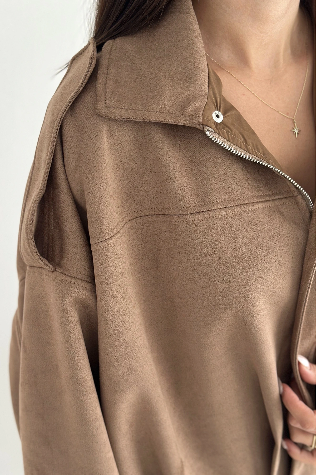 Oversize Astarlı Bomber Süet Ceket