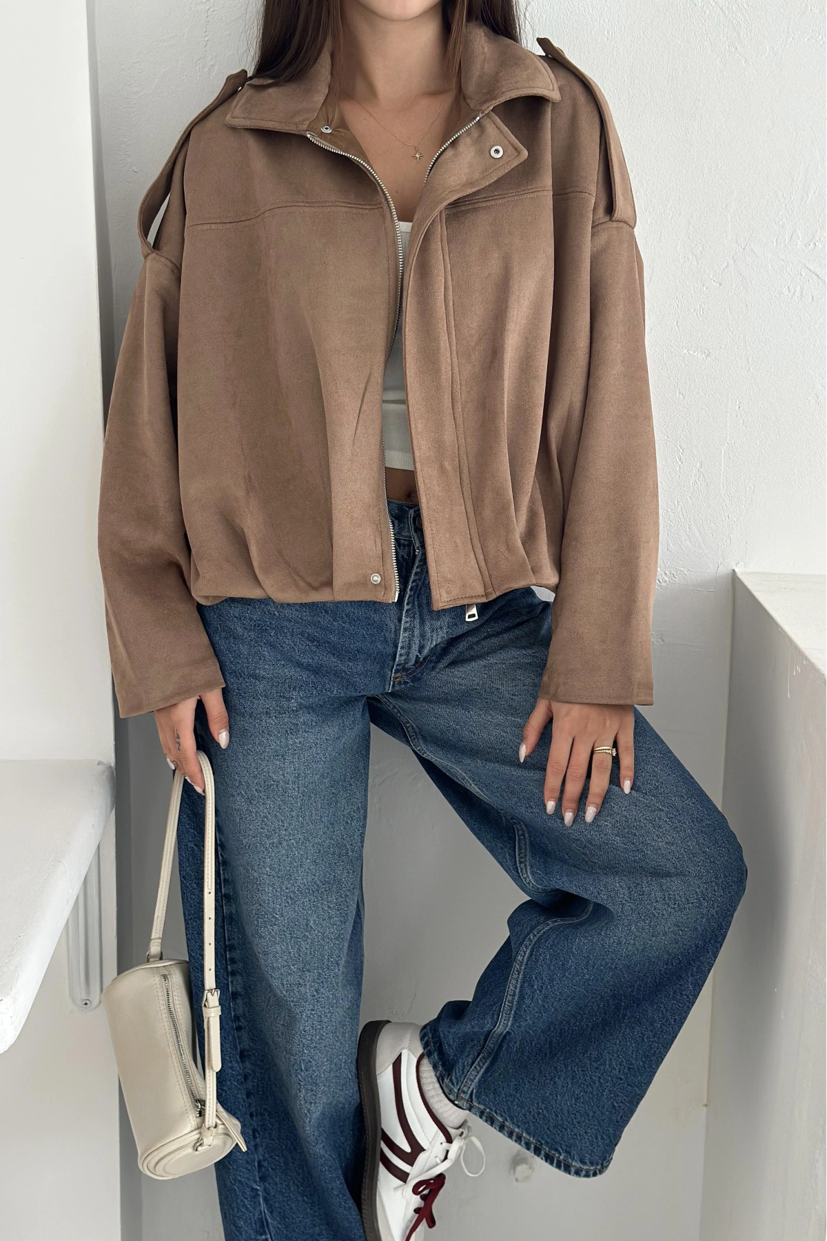 Oversize Astarlı Bomber Süet Ceket