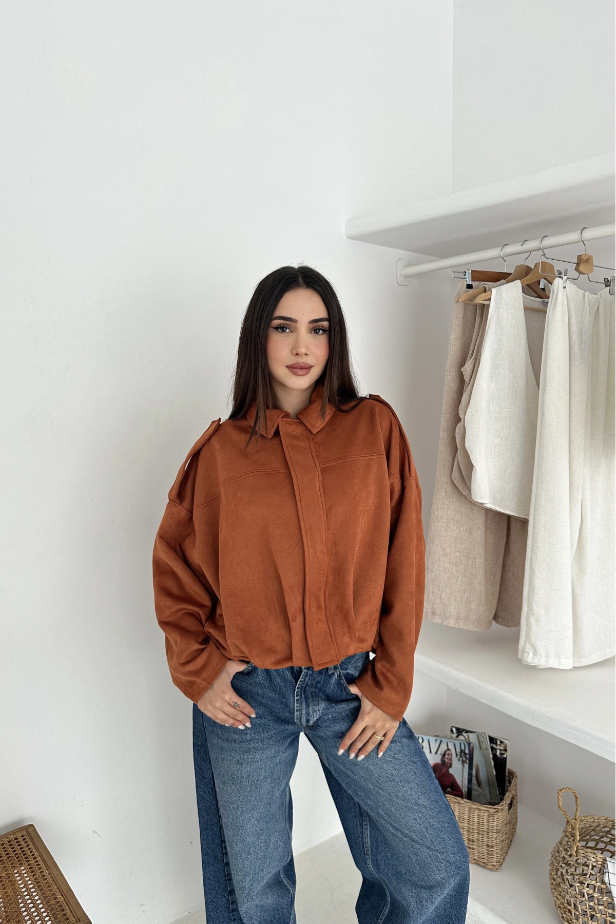 Oversize Astarlı Bomber Süet Ceket