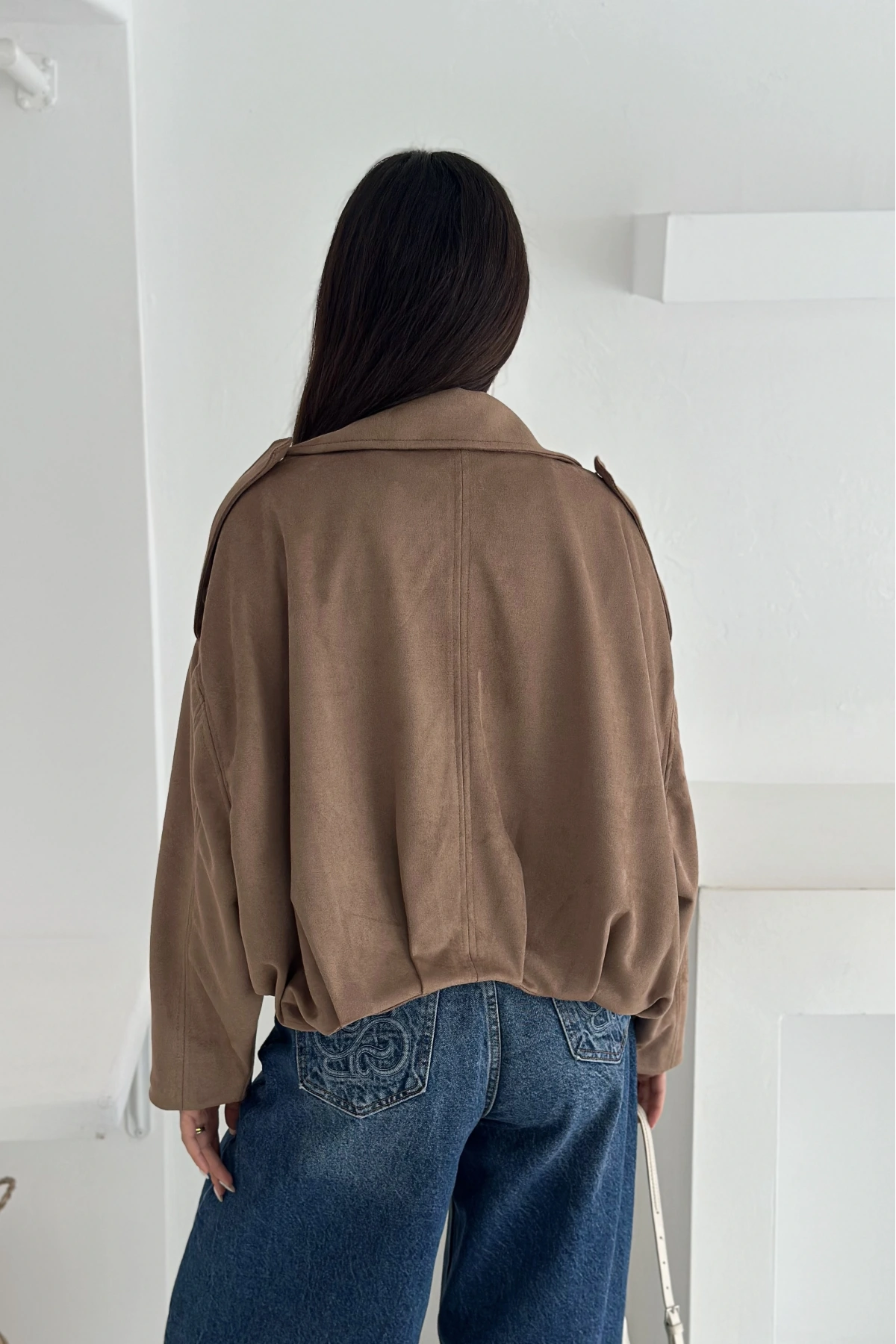 Oversize Astarlı Bomber Süet Ceket