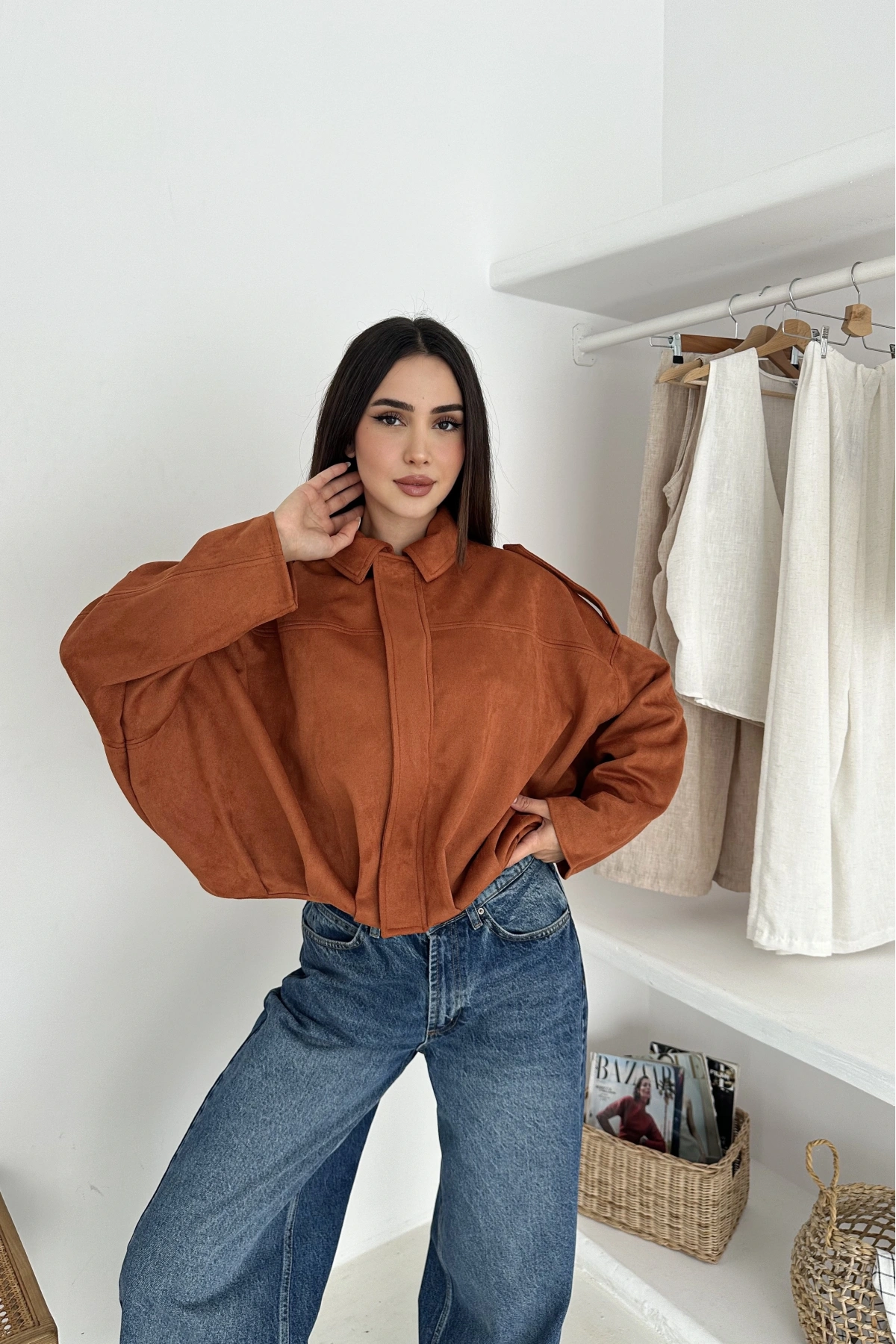 Oversize Astarlı Bomber Süet Ceket