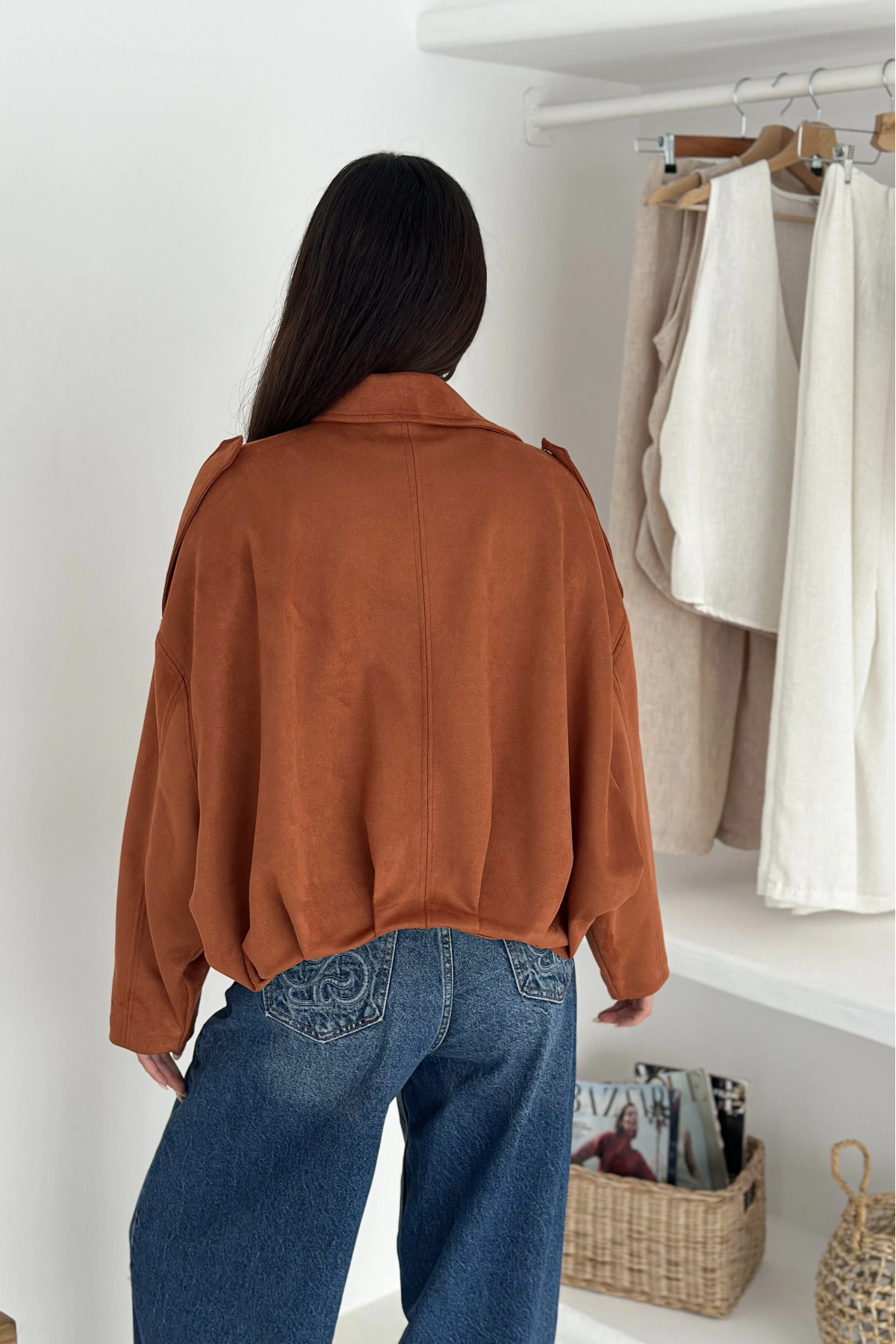 Oversize Astarlı Bomber Süet Ceket