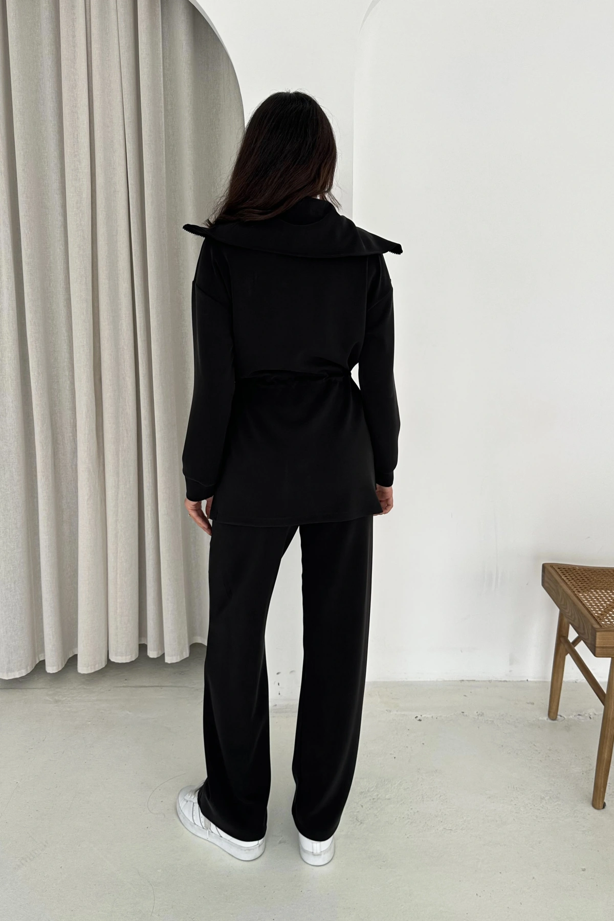 Şal Yaka Çift Fermuarlı Stoperli Modal Takım