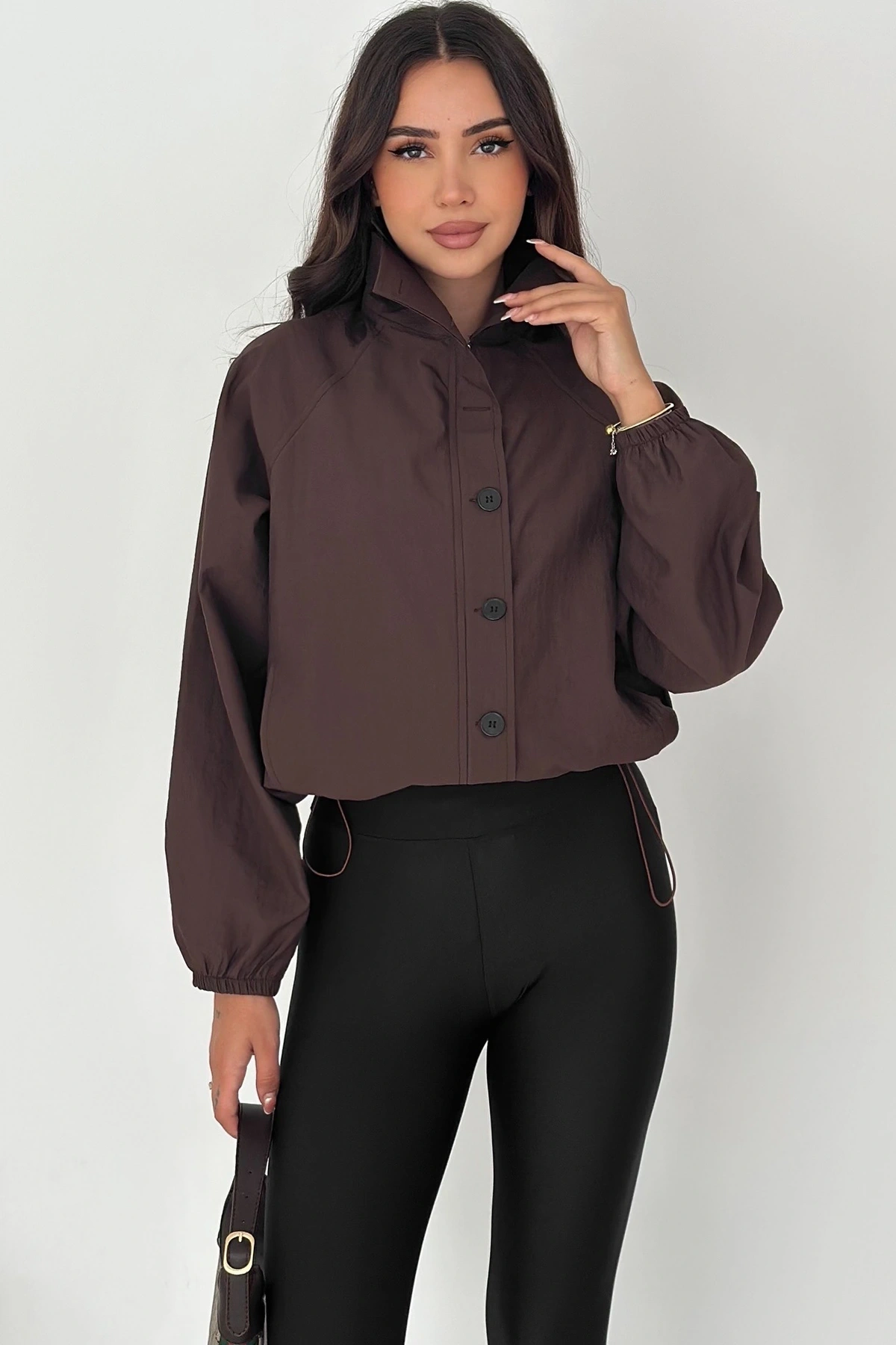 Stoperli Düğmeli Kahverengi Ceket