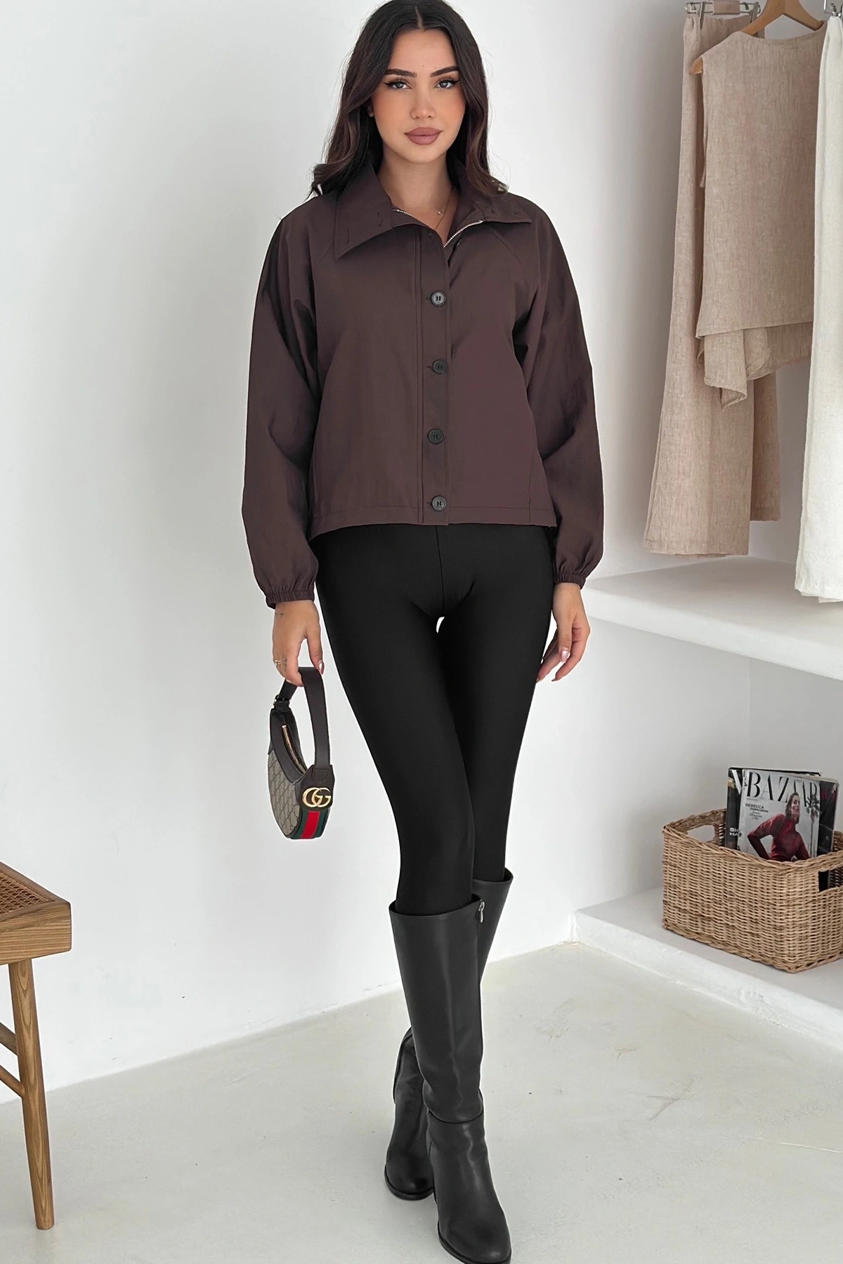 Stoperli Düğmeli Kahverengi Ceket