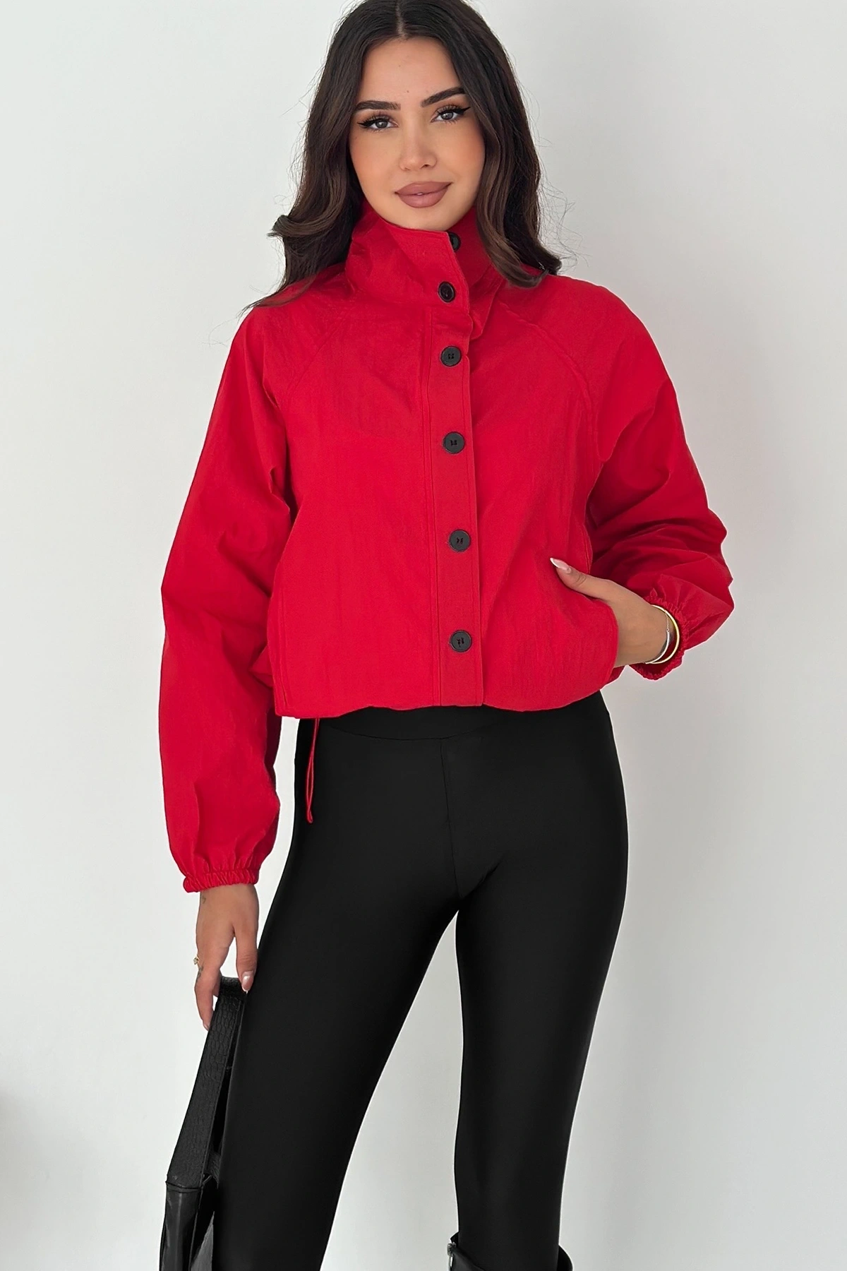 Stoperli Düğmeli Kırmızı Ceket