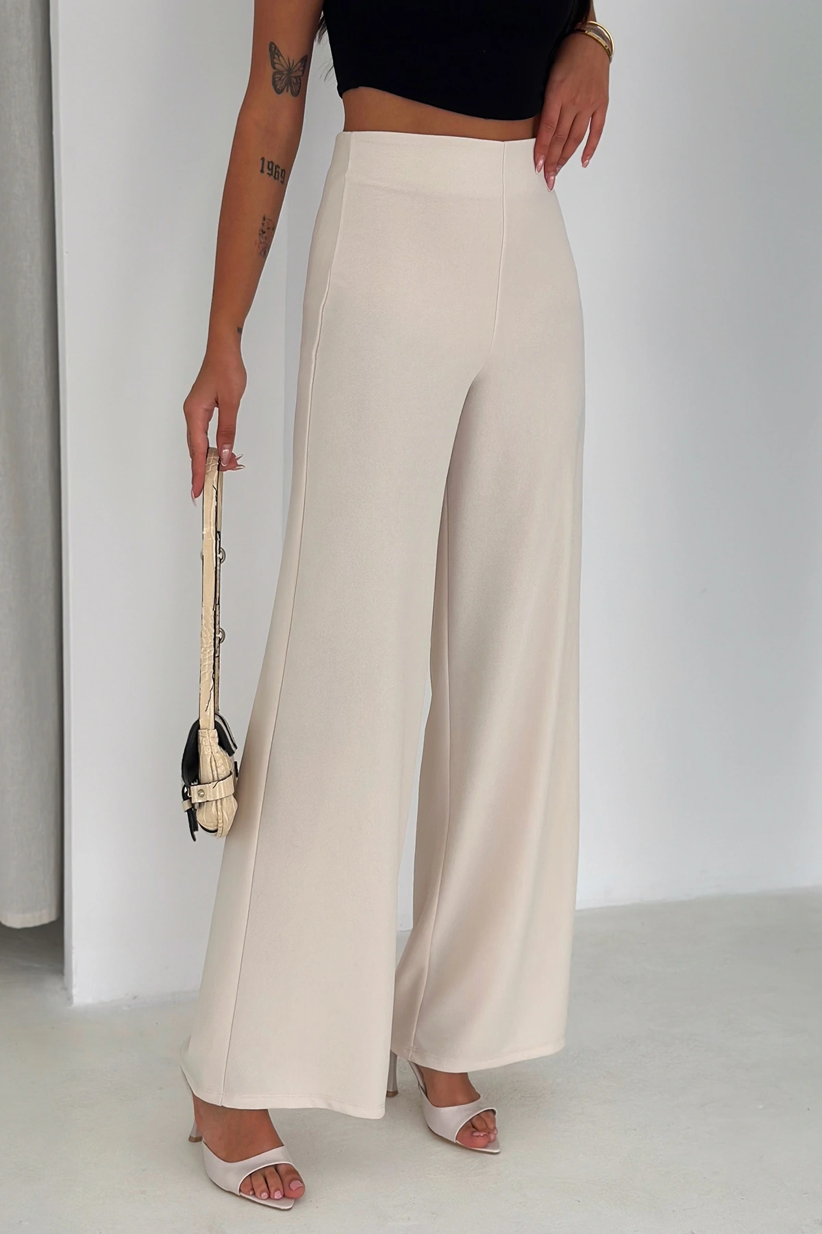 Yandan Fermuarlı Yüksek Bel Krep Pantolon