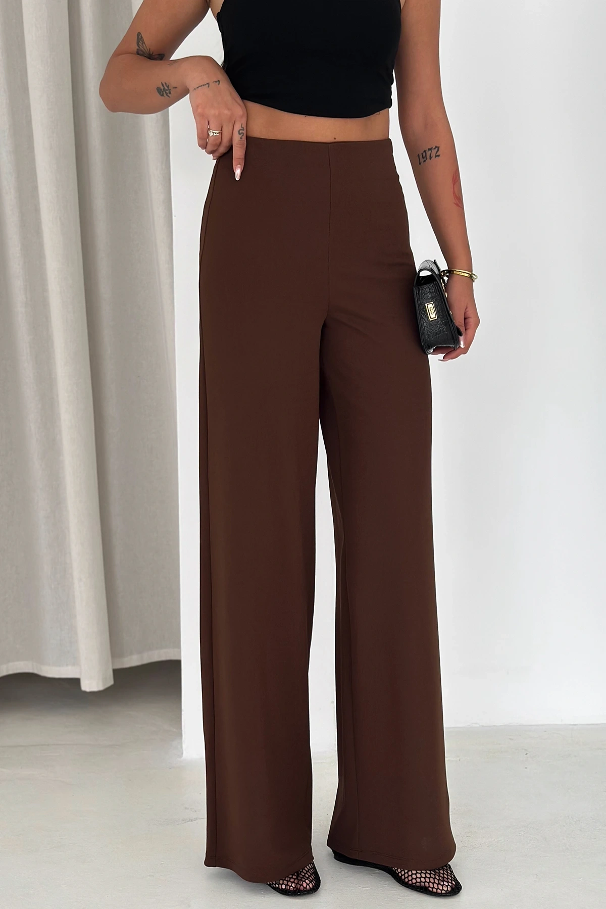 Yandan Fermuarlı Yüksek Bel Krep Pantolon