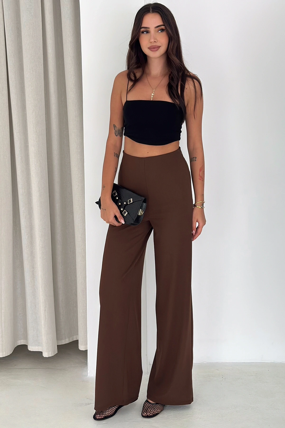 Yandan Fermuarlı Yüksek Bel Krep Pantolon