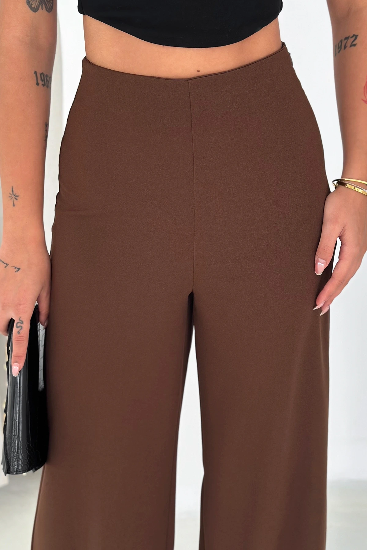 Yandan Fermuarlı Yüksek Bel Krep Pantolon