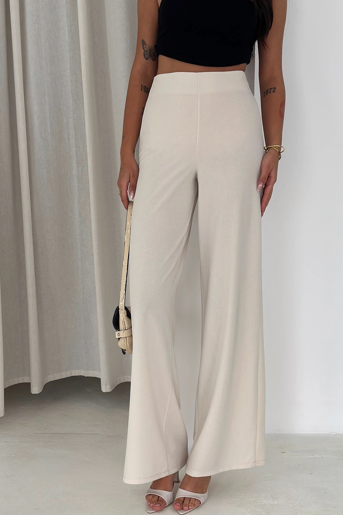 Yandan Fermuarlı Yüksek Bel Krep Pantolon