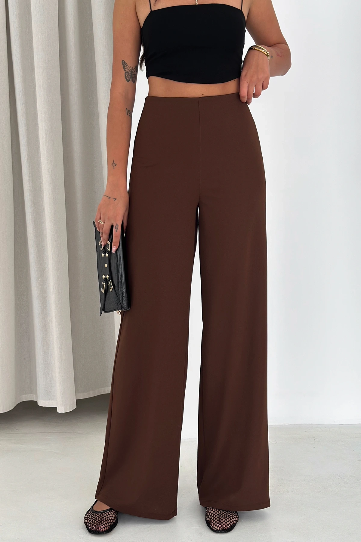 Yandan Fermuarlı Yüksek Bel Krep Pantolon