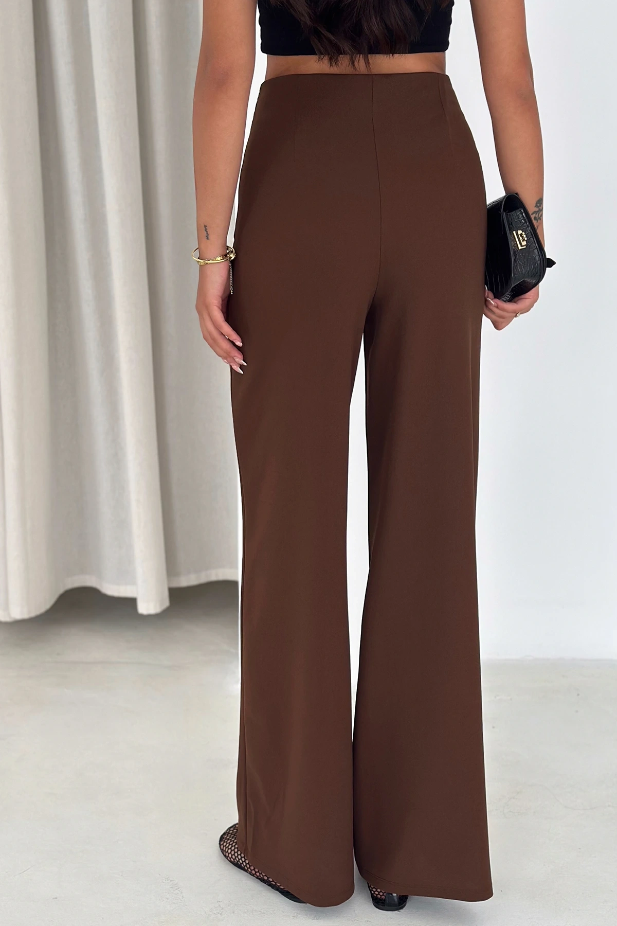 Yandan Fermuarlı Yüksek Bel Krep Pantolon