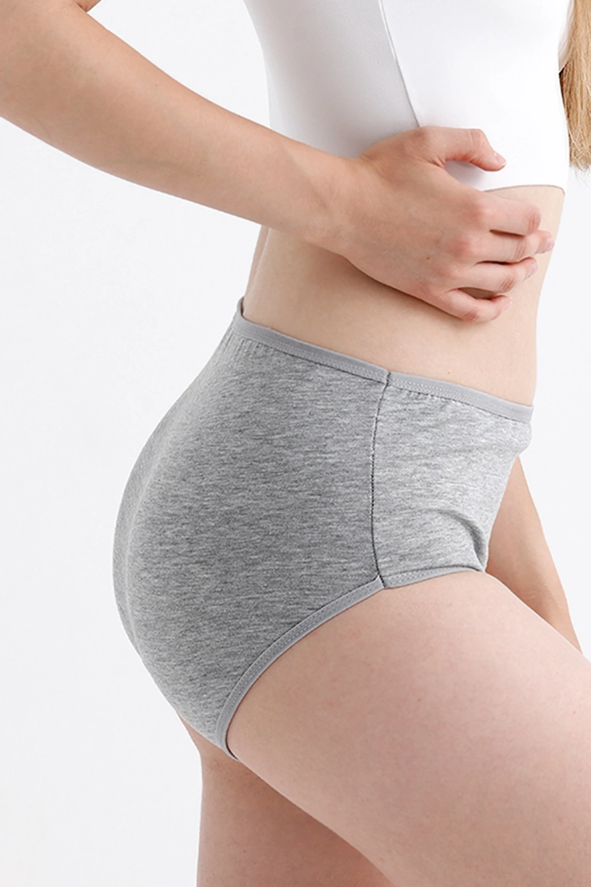 Yüksek Bel Pamuklu 7Li Paket Bato Külot Gri