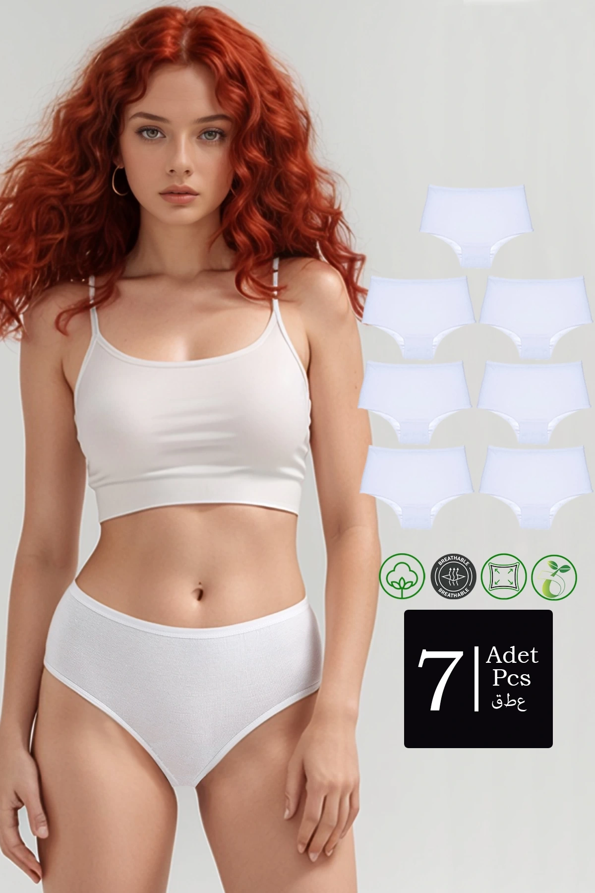 Yüksek Bel Pamuklu 7Li Paket Bato Külot Beyaz