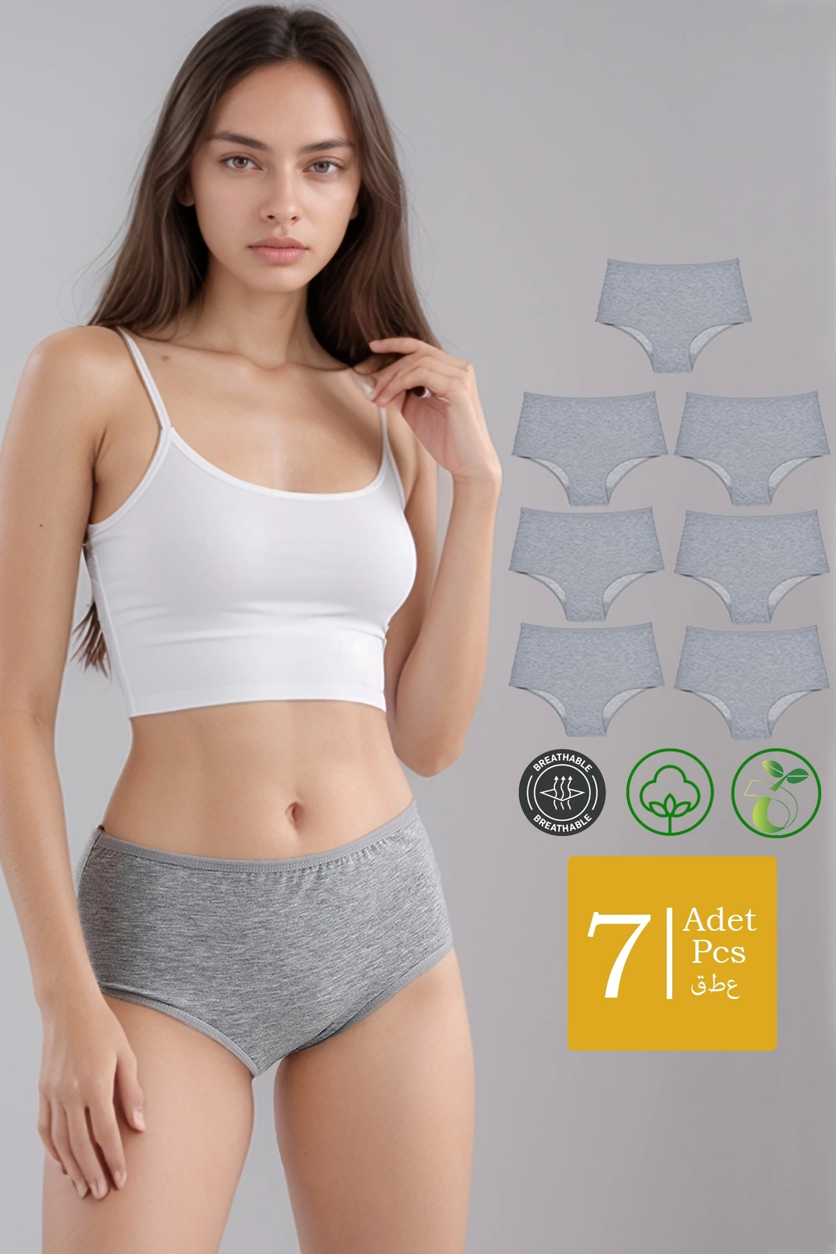 Yüksek Bel Pamuklu 7Li Paket Bato Külot Gri