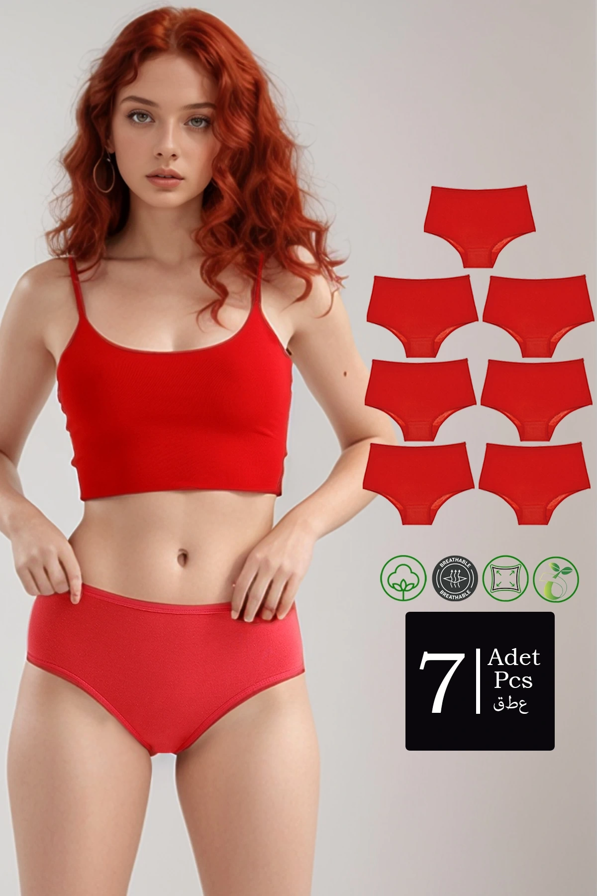 Yüksek Bel Pamuklu 7Li Paket Bato Külot Kırmızı