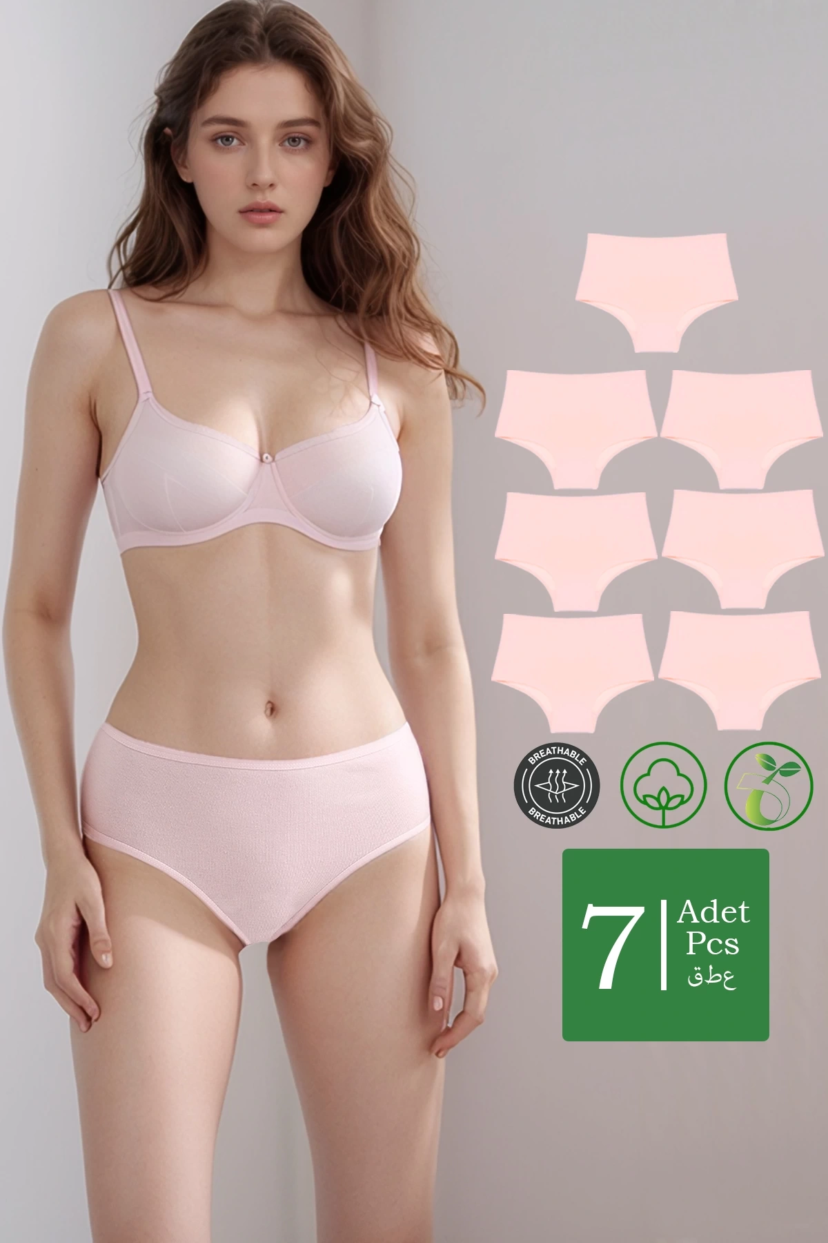 Yüksek Bel Pamuklu 7Li Paket Bato Külot Pembe