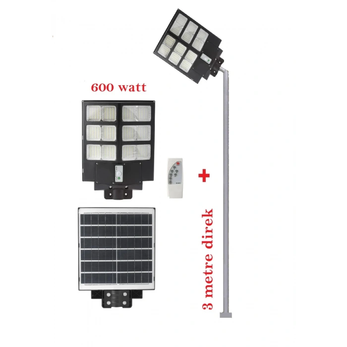 GÜNEŞ ENERJİLİ AYDINLATMA LAMBASI 600W + 3M. LAMBA DİREĞİ