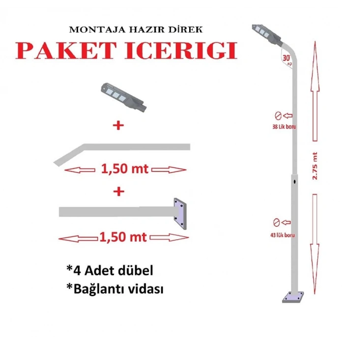 GÜNEŞ ENERJİLİ AYDINLATMA LAMBASI 600W + 3M. LAMBA DİREĞİ