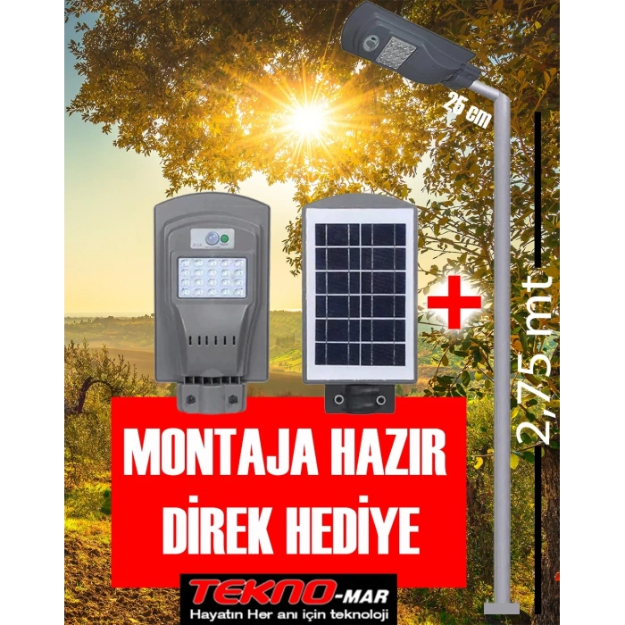 60W SOLAR BAHÇE AYDINLATMA LAMBASI + 3M. LAMBA DİREĞİ